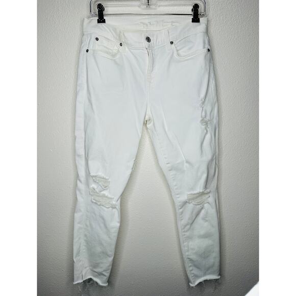7 For All Mankind White Distressed Raw Hem Gwenevere Jeans 30 - Picture 3 of 16